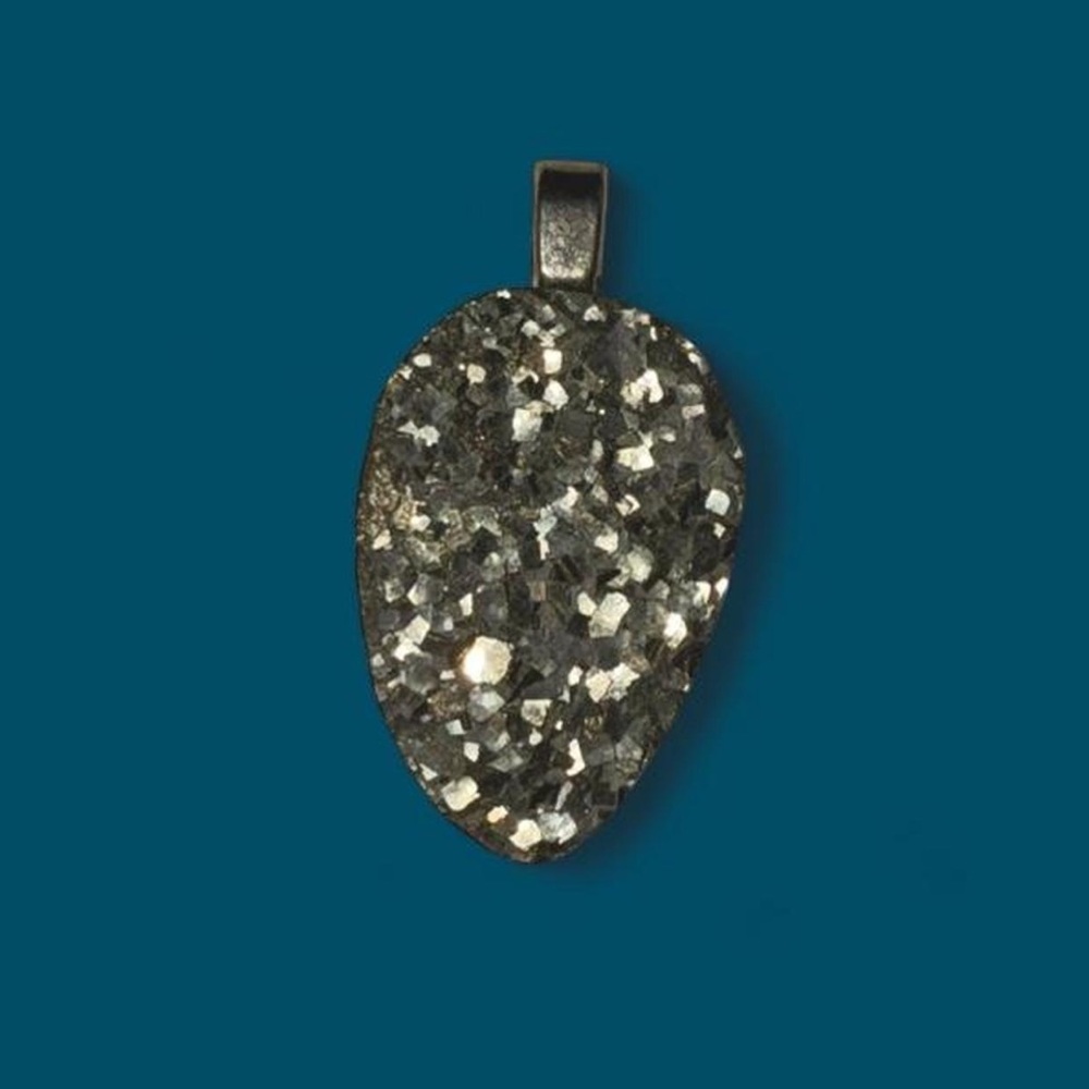 Pyrite Druzy Tear Drop Pendant | Natural Stone | Raw Pyrite | OBO